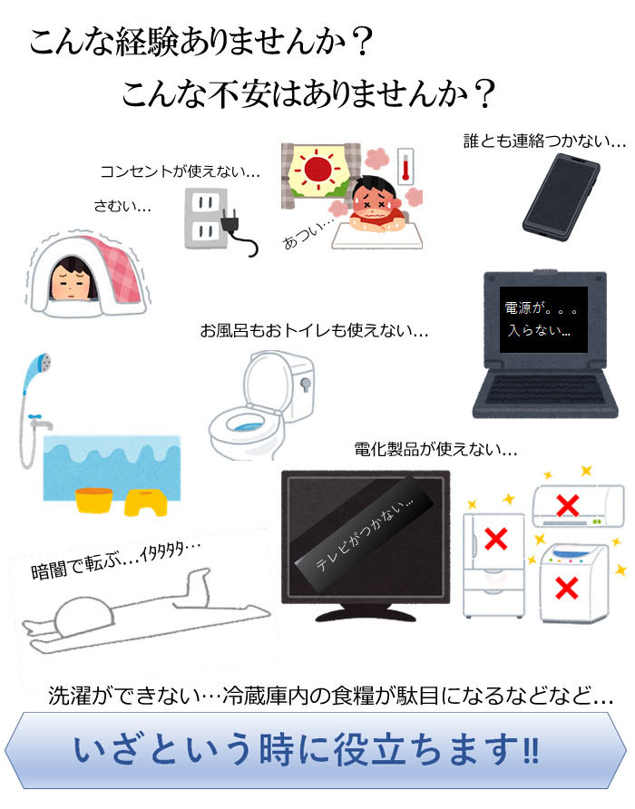 地震や大風などの天災や停電は突然おこります